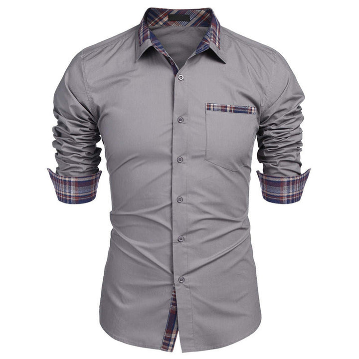 Camicia uomo slim fit a quadri, colletto revers. Versatile per look elegante o casual primavera autunno.