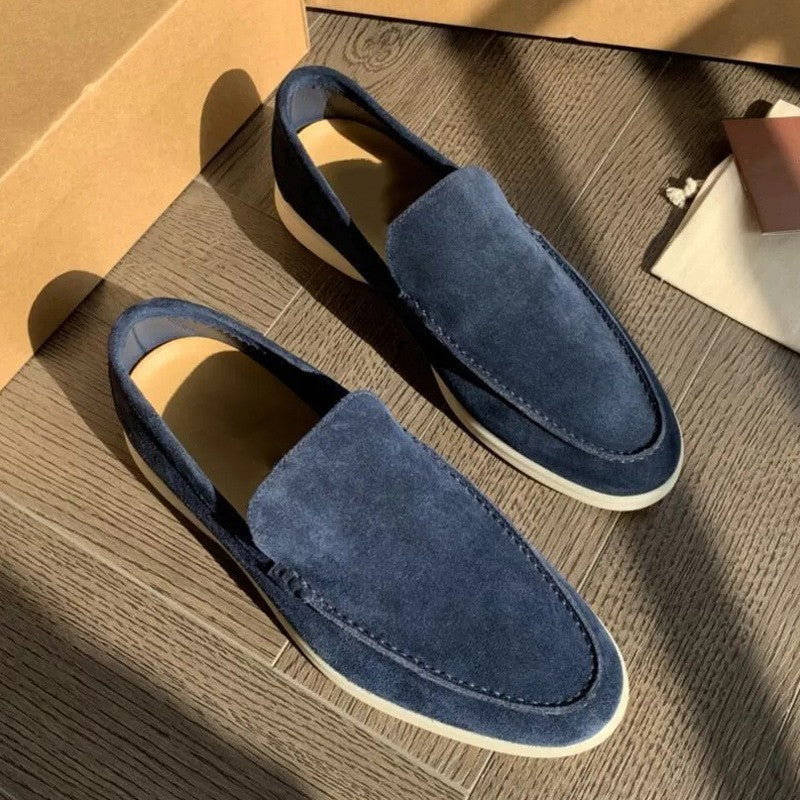 Mocassini uomo slip-on eleganti marroni in pelle, perfetti per primavera-autunno, stile casual-chic.