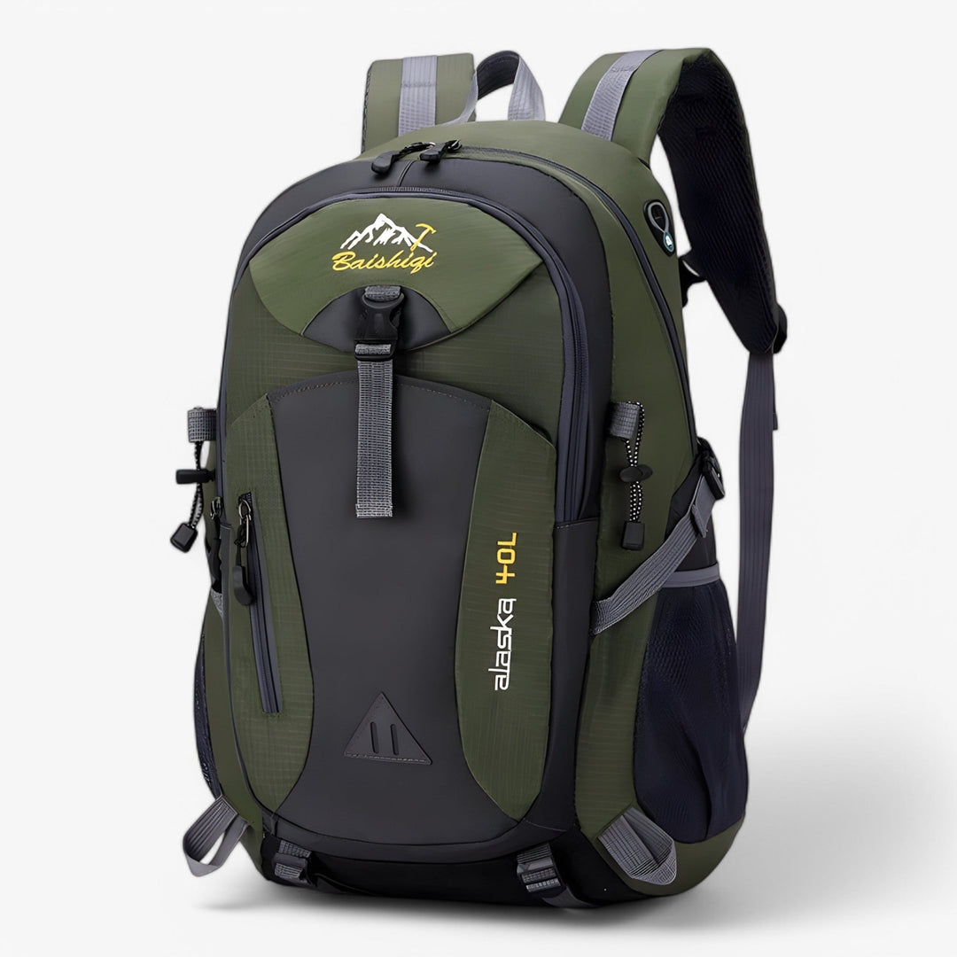 Zaino outdoor 30L multicolore unisex, vista frontale, con scomparti e cinghie regolabili.
