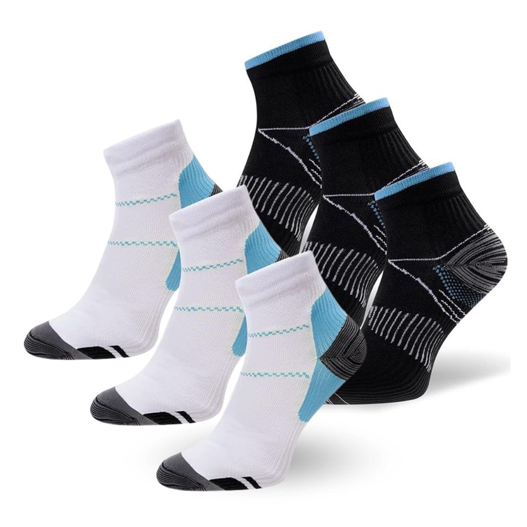 Calze a compressione donna anti-fatica, offrono supporto per gambe leggere, adatte a sport, viaggi e gravidanza.