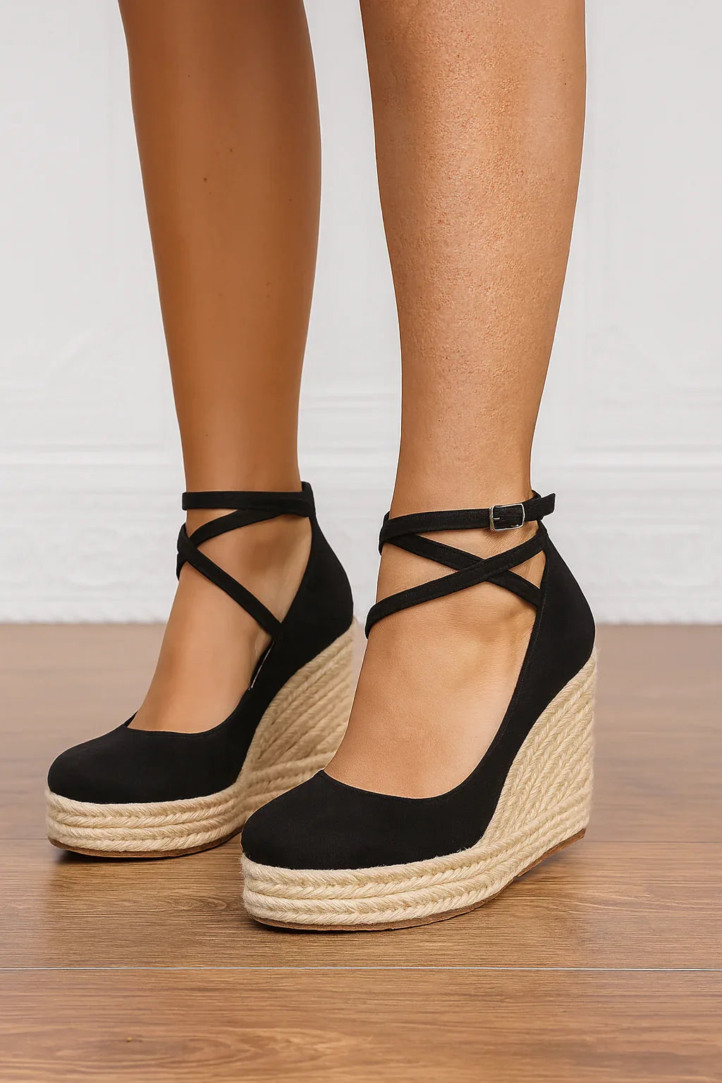 Sandali donna espadrillas con zeppa, cinturino regolabile beige. Calzature estive comode ed eleganti per la moda mare.
