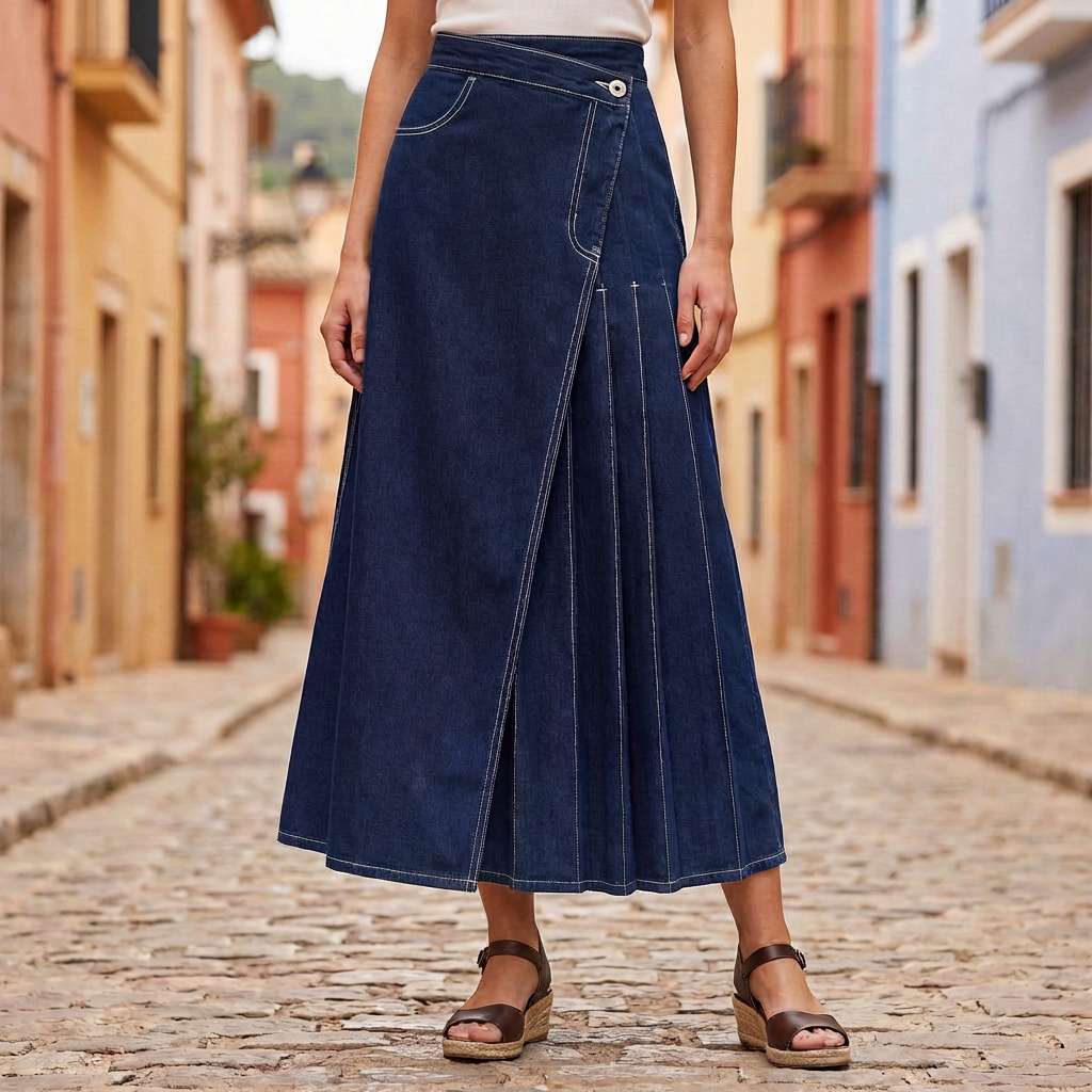 Gonna donna in denim blu, design a vita alta con spacco frontale. Un must-have estivo casual ed elegante.