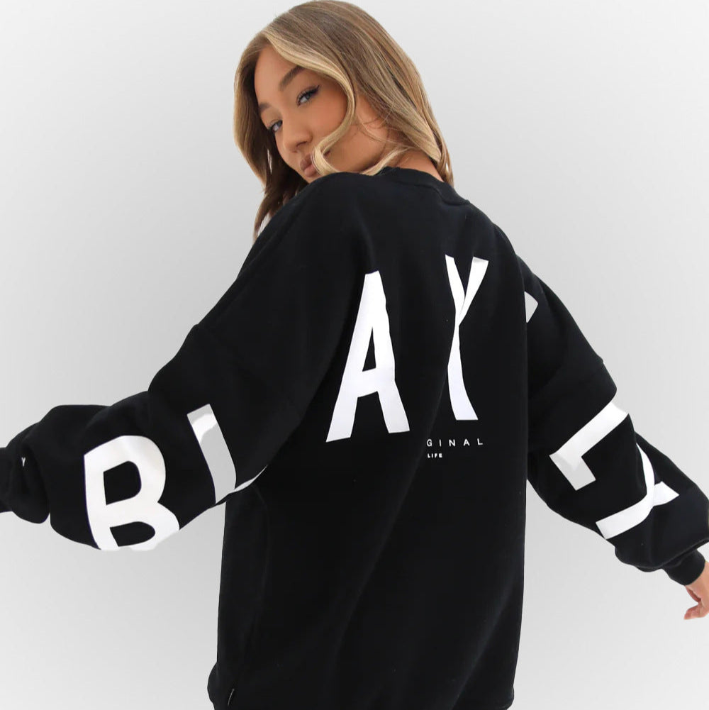 Maglione stampato casual da donna, un capo versatile per il comfort autunnale e look quotidiani.