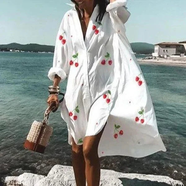 Abito chemisier donna midi estivo, un vestito comodo e chic per un'eleganza senza sforzo, perfetto per ogni occasione.