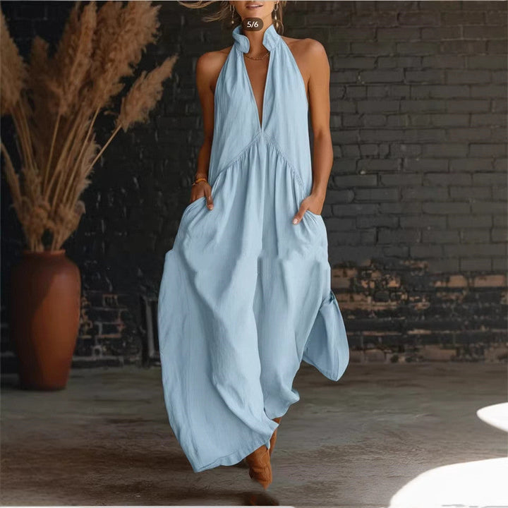 Elegante abito midi donna con bottoni e colletto, perfetto per l'abbigliamento resort e serate estive.