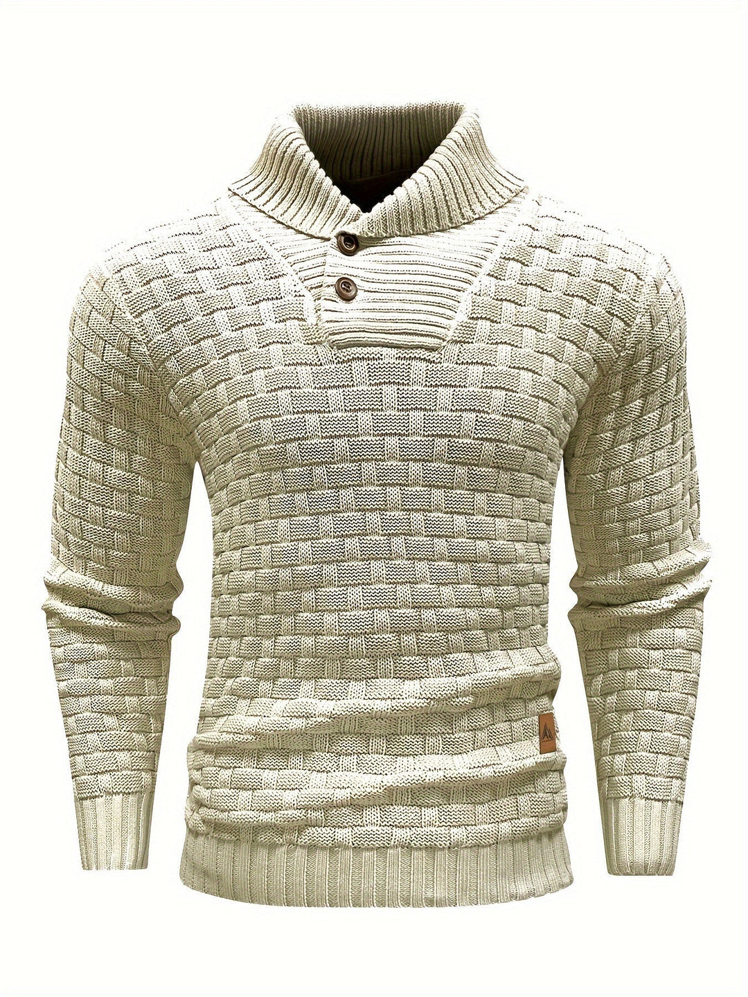 Maglione elegante uomo, collo a sciarpa, per un look invernale sofisticato e moderno.