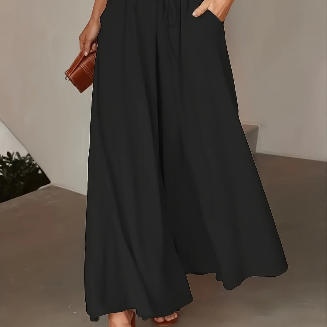 Comodi pantaloni palazzo donna, tinta unita, vita alta e vestibilità larga per ogni occasione.