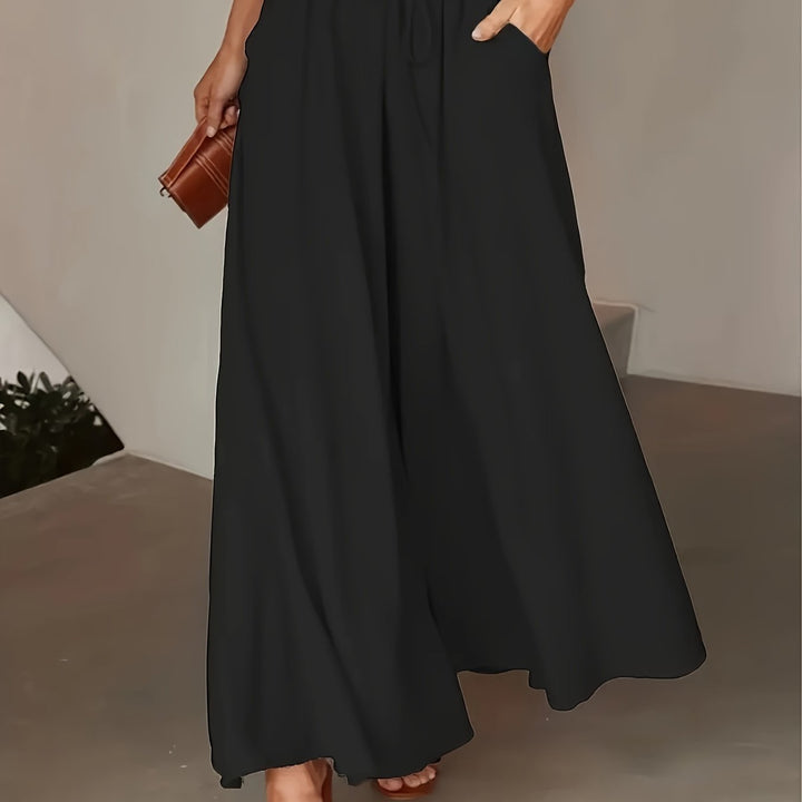 Comodi pantaloni palazzo donna, tinta unita, vita alta e vestibilità larga per ogni occasione.