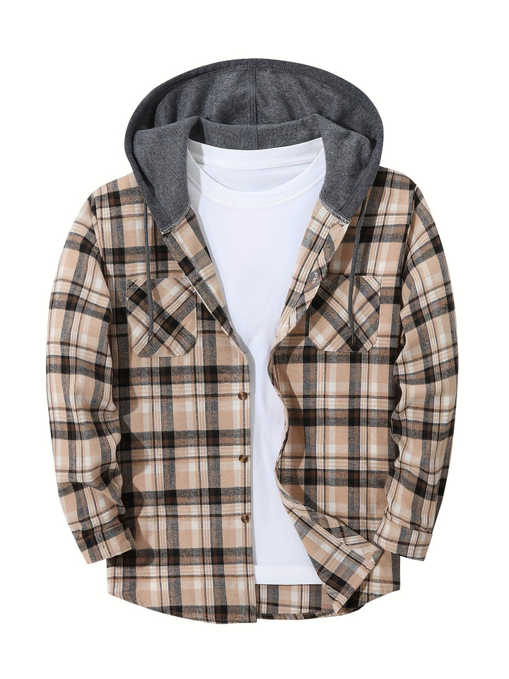 Giacca a quadri uomo, stile casual con cappuccio, ottima per l'autunno e l'inverno.