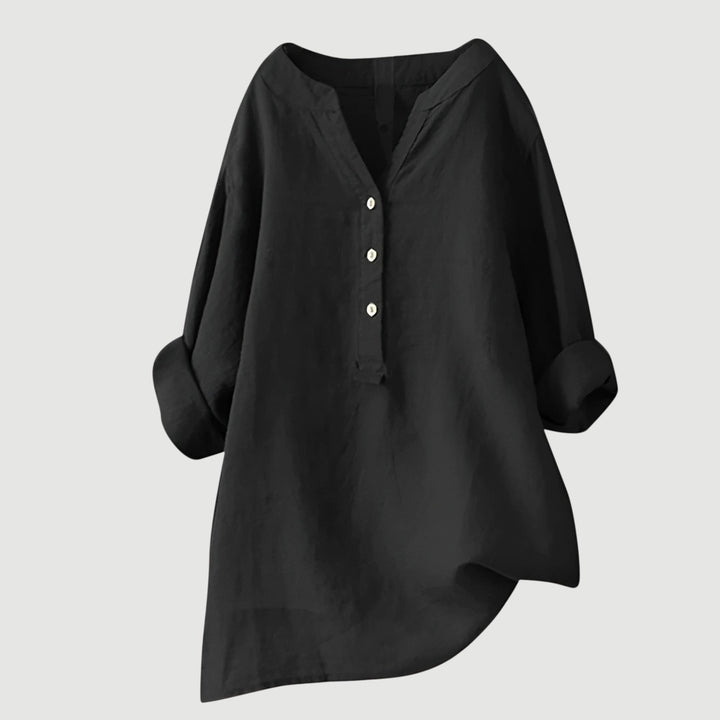 Camicia estiva rilassata da donna, design casual chic, tessuto di cotone traspirante.
