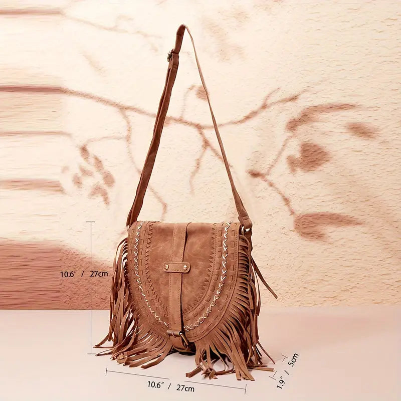 Borsa a tracolla donna marrone, stile elegante e versatile, con nappina. Perfetta per il tuo look quotidiano.