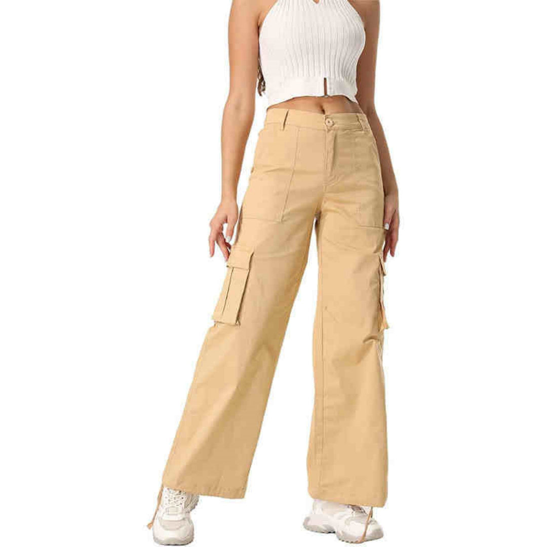 Pantaloni donna eleganti a vita alta e gamba larga con tasche. Ideali per ufficio o occasioni speciali.