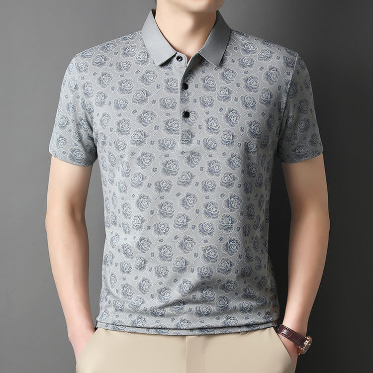 Polo slim fit uomo a maniche corte, motivo floreale vivace, ideale per look estivi alla moda.