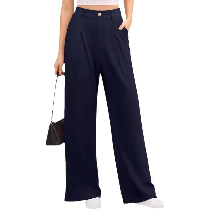 Pantaloni donna primavera a vita alta, gamba ampia e vestibilità comoda. Stile versatile per ogni occasione.