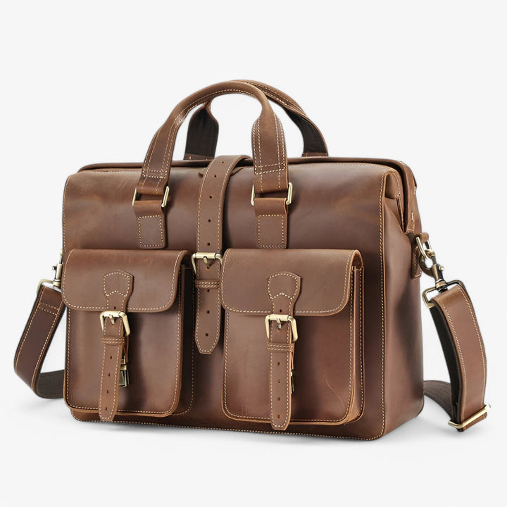 Borsa portadocumenti marrone unisex con tracolla, multiscomparto per organizzazione perfetta in ufficio o viaggio.