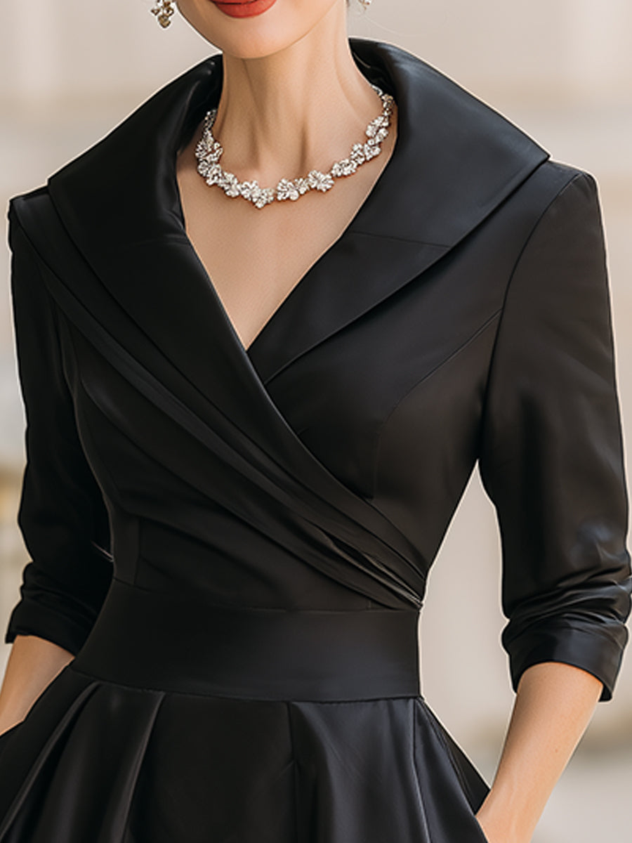 Vestito da sera midi chic da donna, abito a trapezio plissettato, ideale per eventi formali.