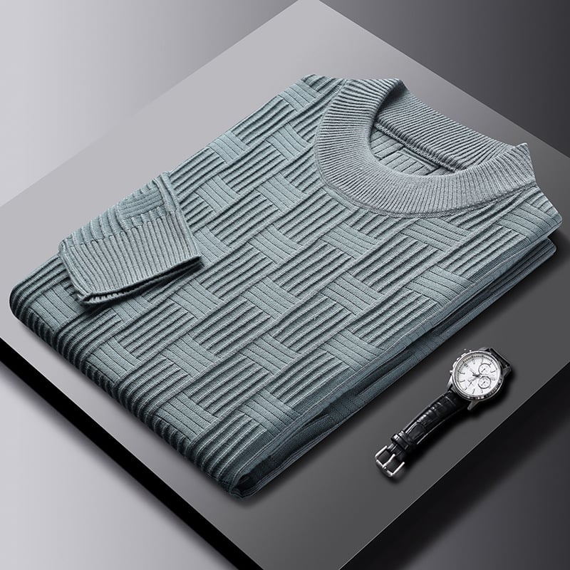 Maglione da uomo con fantasia jacquard scozzese, pullover girocollo per un look autunnale elegante.