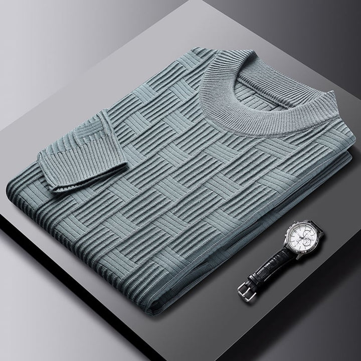 Maglione da uomo con fantasia jacquard scozzese, pullover girocollo per un look autunnale elegante.