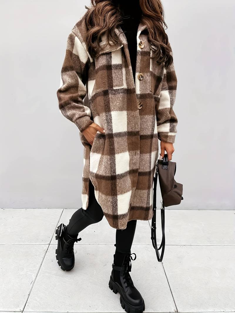 Cappotto donna a quadri per la moda autunno inverno, design moderno e taglie grandi disponibili.