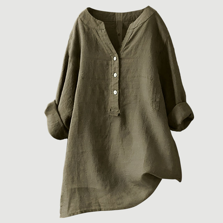 Camicia donna estiva leggera in cotone, vestibilità rilassata e traspirante.