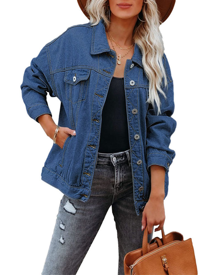 Giacca corta denim donna oversize. Stile moderno e confortevole, ideale per outfit casual ed eleganti mezzastagione.