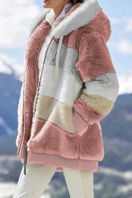Giacca casual oversize da donna, calda e confortevole con cappuccio e chiusura zip.