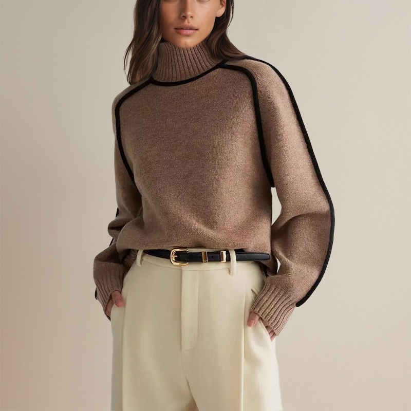 Maglione dolcevita donna grigio oversize, caldo e avvolgente. Comfort ideale per l'inverno.