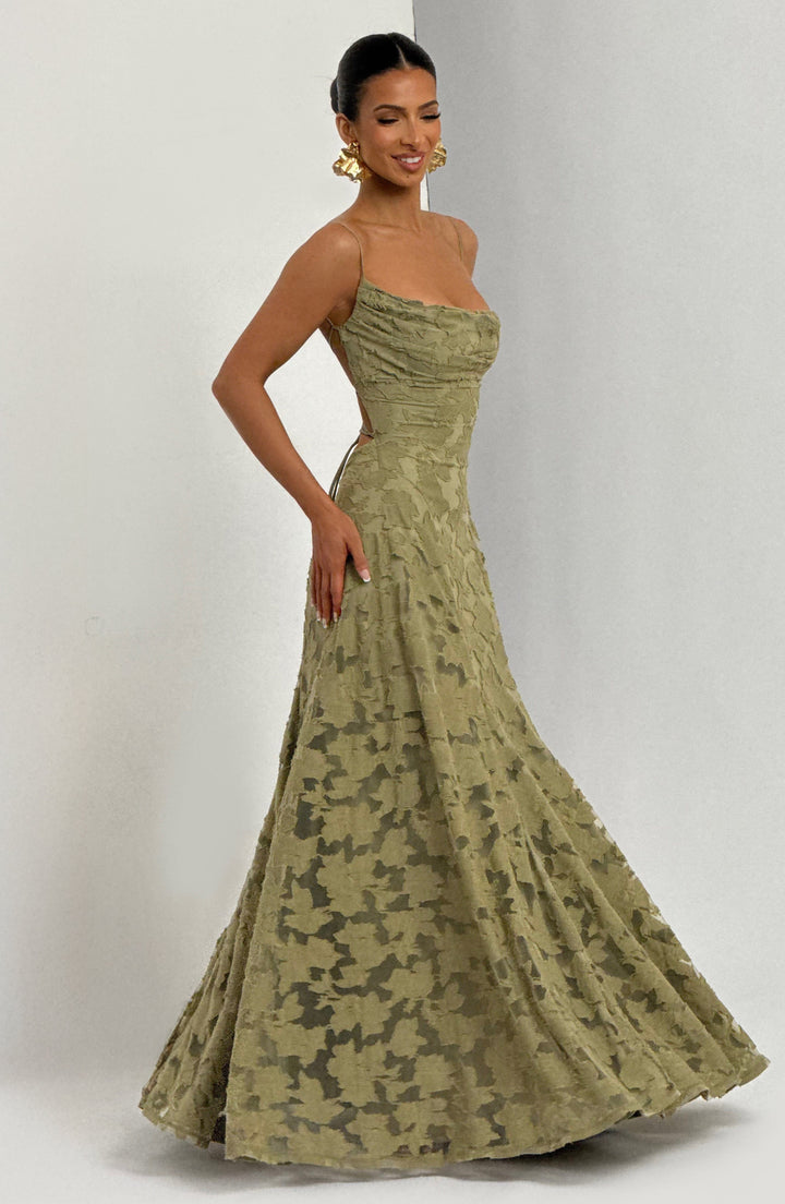 Abito lungo floreale donna, stile maxi, scollo morbido e seducente laccio sulla schiena.