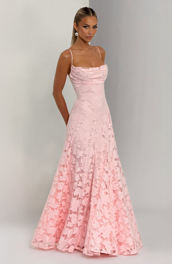 Elegante maxi dress donna, floreale, scollo morbido e laccio sulla schiena, perfetto per l'estate.