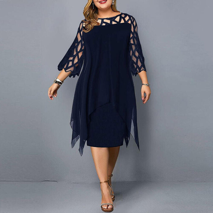 Abito midi donna elegante taglie forti, perfetto per cerimonie e serate speciali.