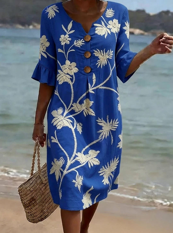 Morbido vestito estivo floreale in cotone per donna, con maniche 3/4, per un comfort senza pari.