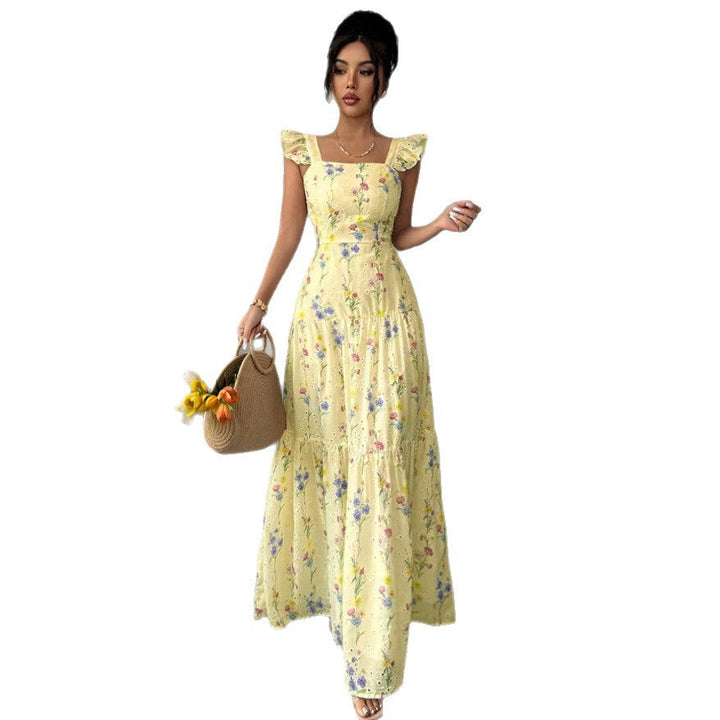 Abito donna floreale stile francese, romantico e leggero, con motivo a fiori delicati, ideale per l'estate.