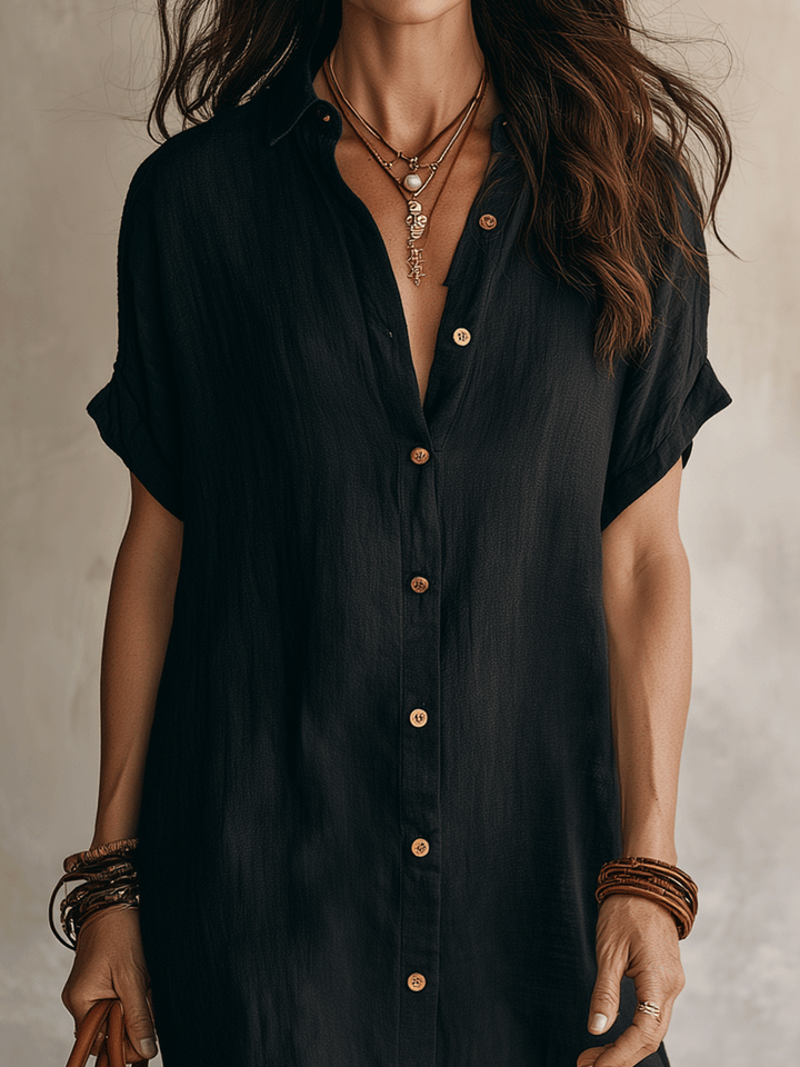 Abito chemise donna elegante e fluido, con bottoni, taglio midi, ottimo per primavera/estate.