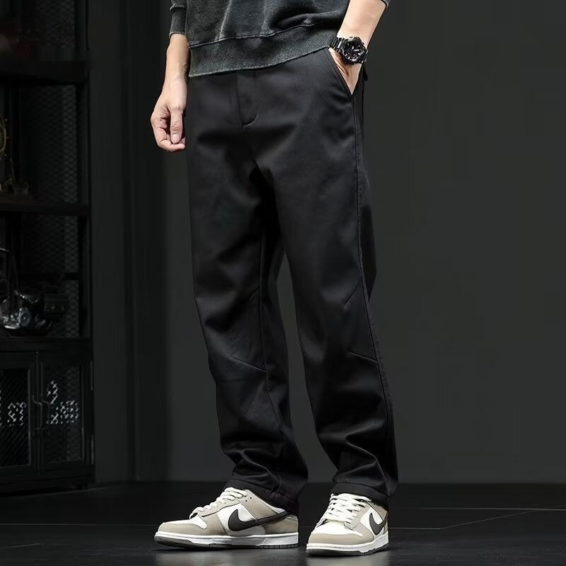 Pantaloni uomo eleganti stile retrò a vita media, gamba dritta. Ideali per business e casual, comfort e versatilità.