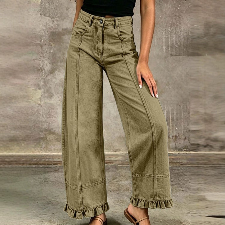Versatili pantaloni jeans donna vita alta gamba larga, per la moda casual streetwear.