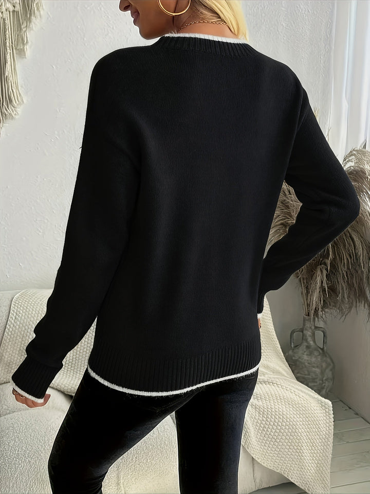 Maglione casual da donna in maglia per l'inverno. Girocollo con fiocchi di neve, maniche lunghe e vestibilità comoda.