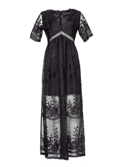 Abito estivo maxi donna, versatile per giorno e sera. Collo a V e maniche corte per comfort e stile chic.