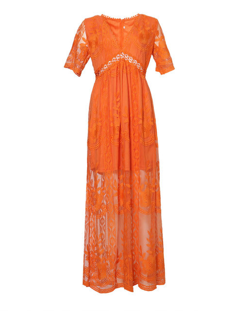 Vestito donna lungo e fluido, perfetto per l'estate. Design a collo a V per comfort elegante e stile boho.