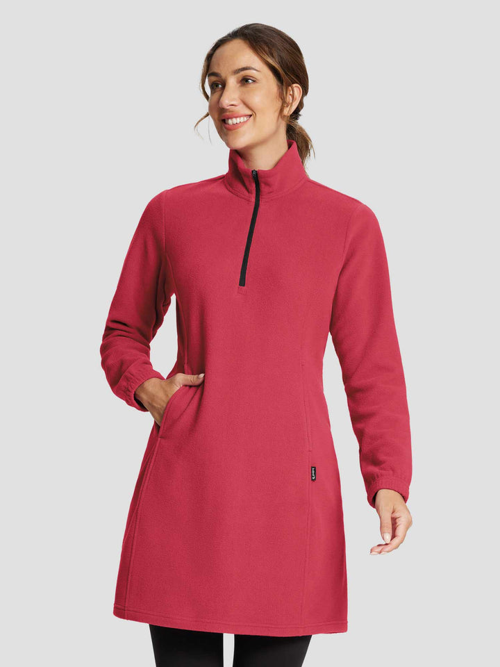 Vestito donna invernale casual. Collo alto, mezza zip e tasca. Tunica comoda per le giornate fredde.
