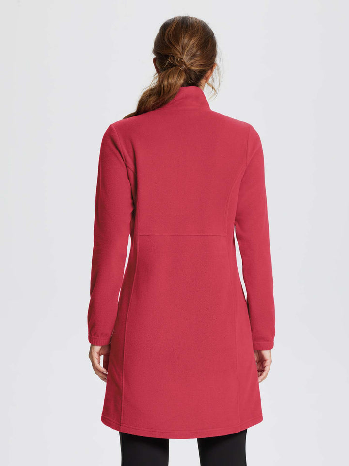 Tunica invernale da donna. Abito midi con collo alto, mezza zip e tasca. Stile casual e pratico.