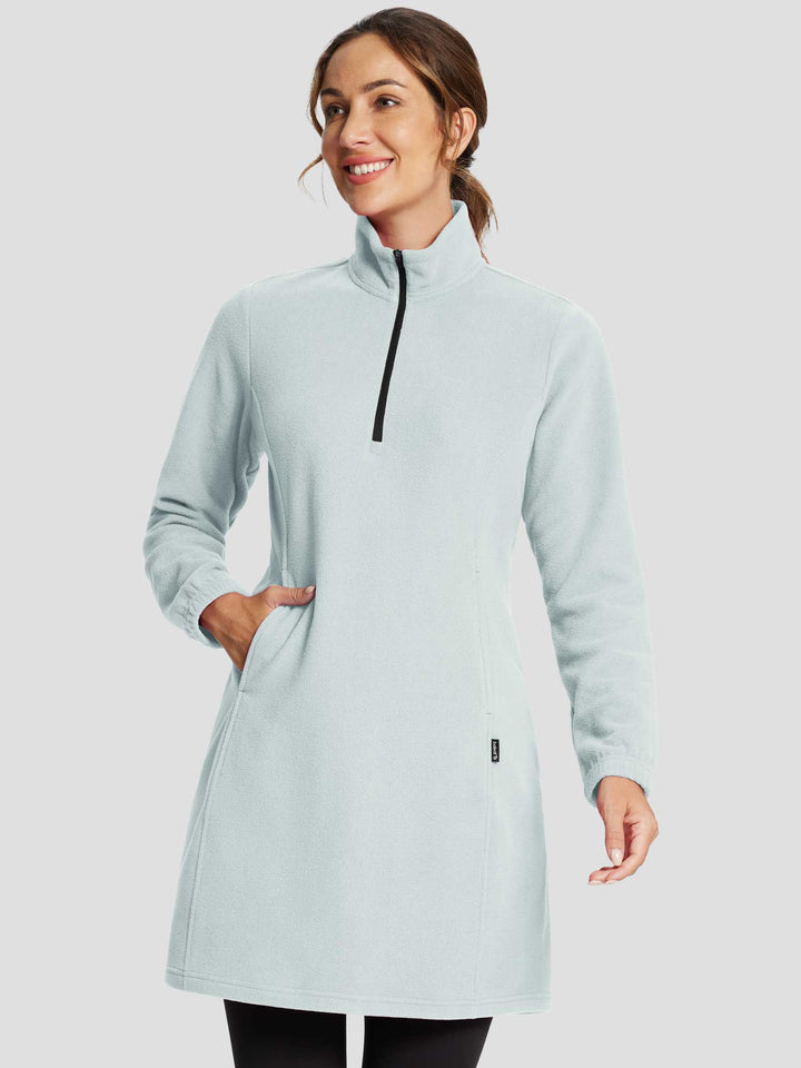 Abito donna invernale versatile. Mezza zip, collo alto e tasca. Tunica comoda per ogni occasione.