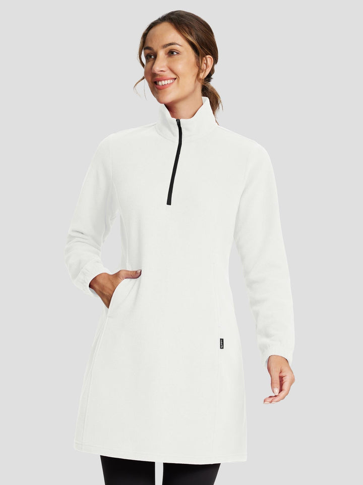 Vestito donna invernale, tunica con collo alto, mezza zip e tasca. Moda comoda e calda.