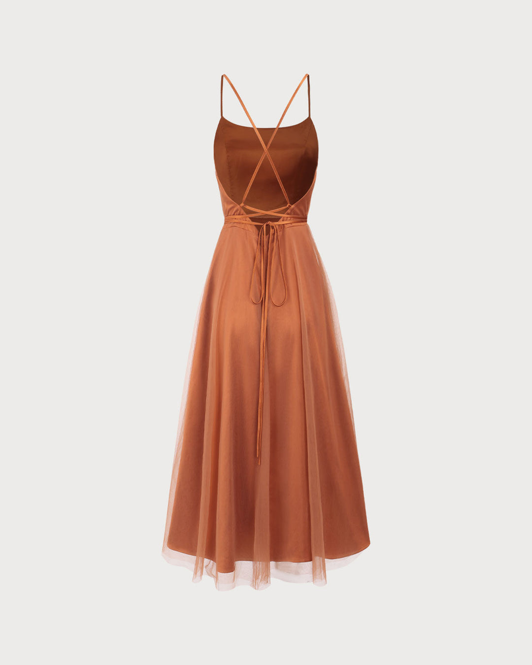 Abito midi donna in tonalità caramello, per un look autunnale chic e sofisticato. Cerimonie.