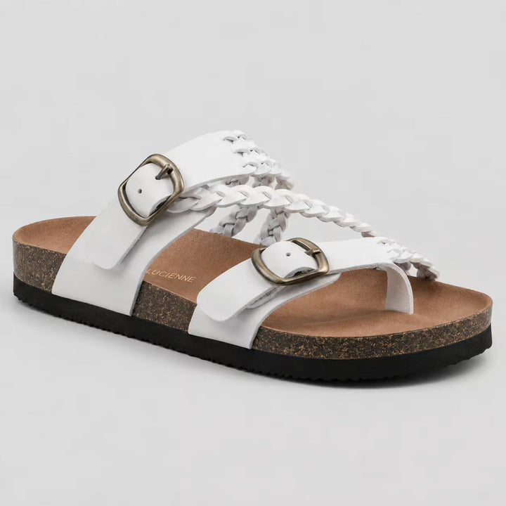 Sandali donna comfort con plantare anatomico e doppia fibbia. Calzature estive beige ideali.