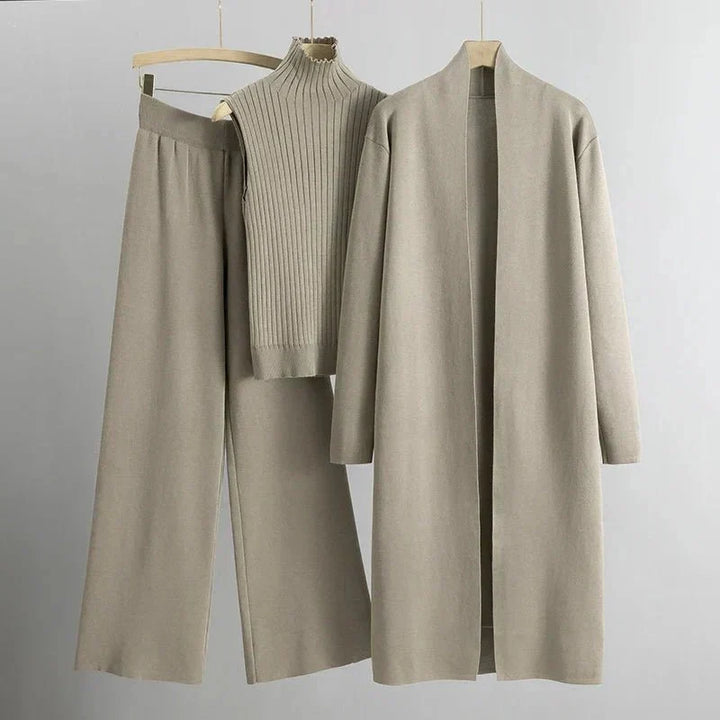 Completo donna tre pezzi casual elegante, set coordinato moda femminile per stile versatile.