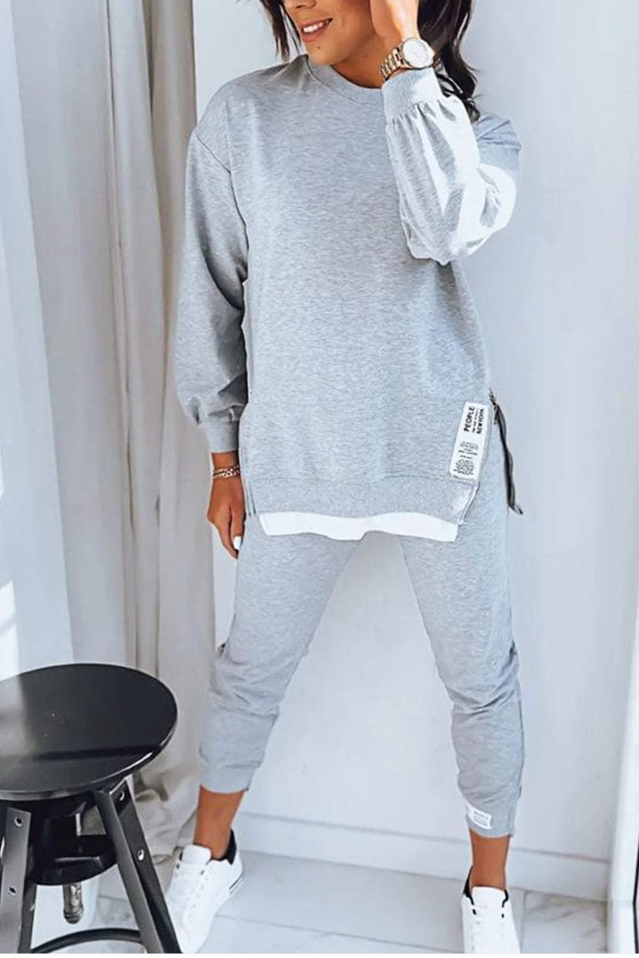 Completo loungewear donna in misto cotone, due pezzi comodo per casa e relax, stile casual moderno.