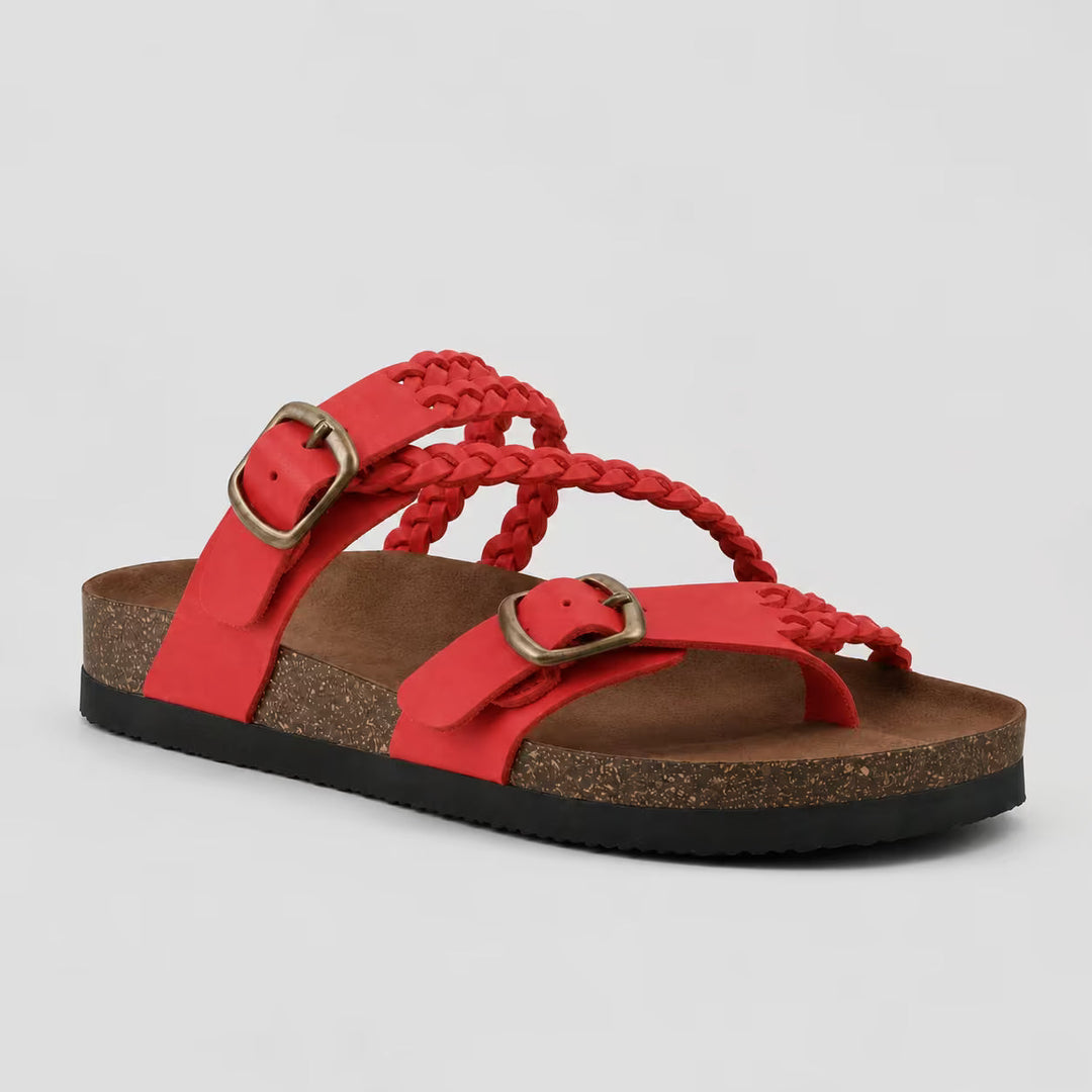 Sandali marroni donna con plantare anatomico. Fibbia singola, ideali per stile casual e passeggio.