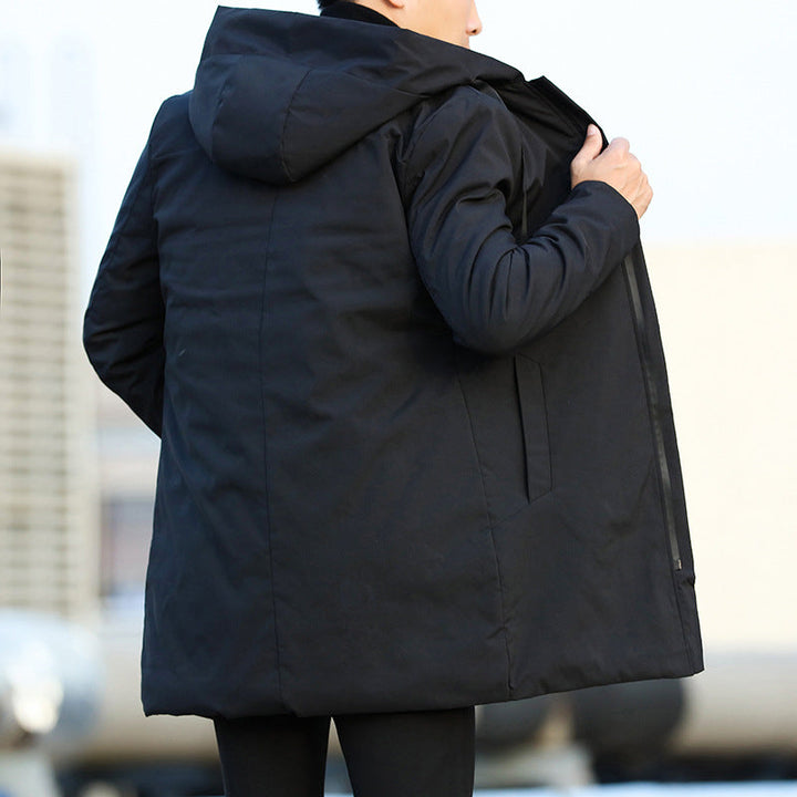 Parka uomo impermeabile nero/marrone. Giacca invernale antivento, calda e di tendenza per abbigliamento esterno.