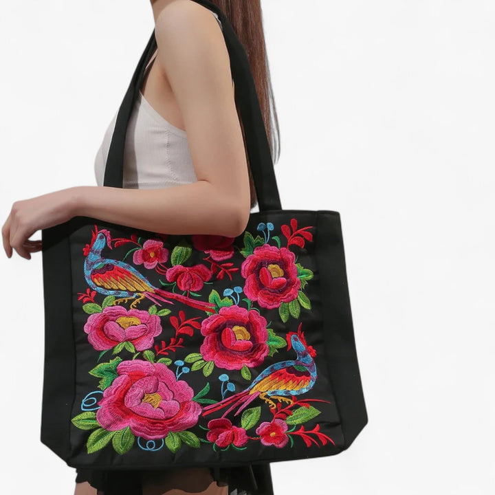 Ampia borsa tote floreale da donna multicolor. Ideale per la primavera, un accessorio casual chic per il viaggio.