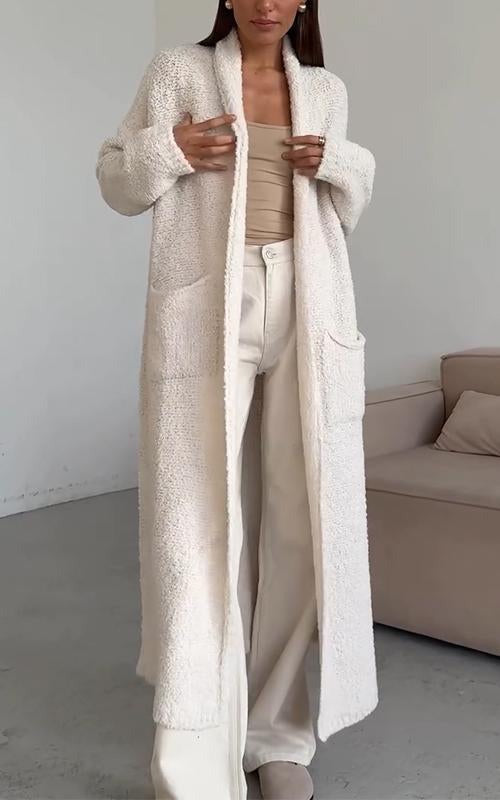 Cardigan lungo donna elegante, colori vivaci. Stile kimono versatile, perfetto per moda femminile chic.